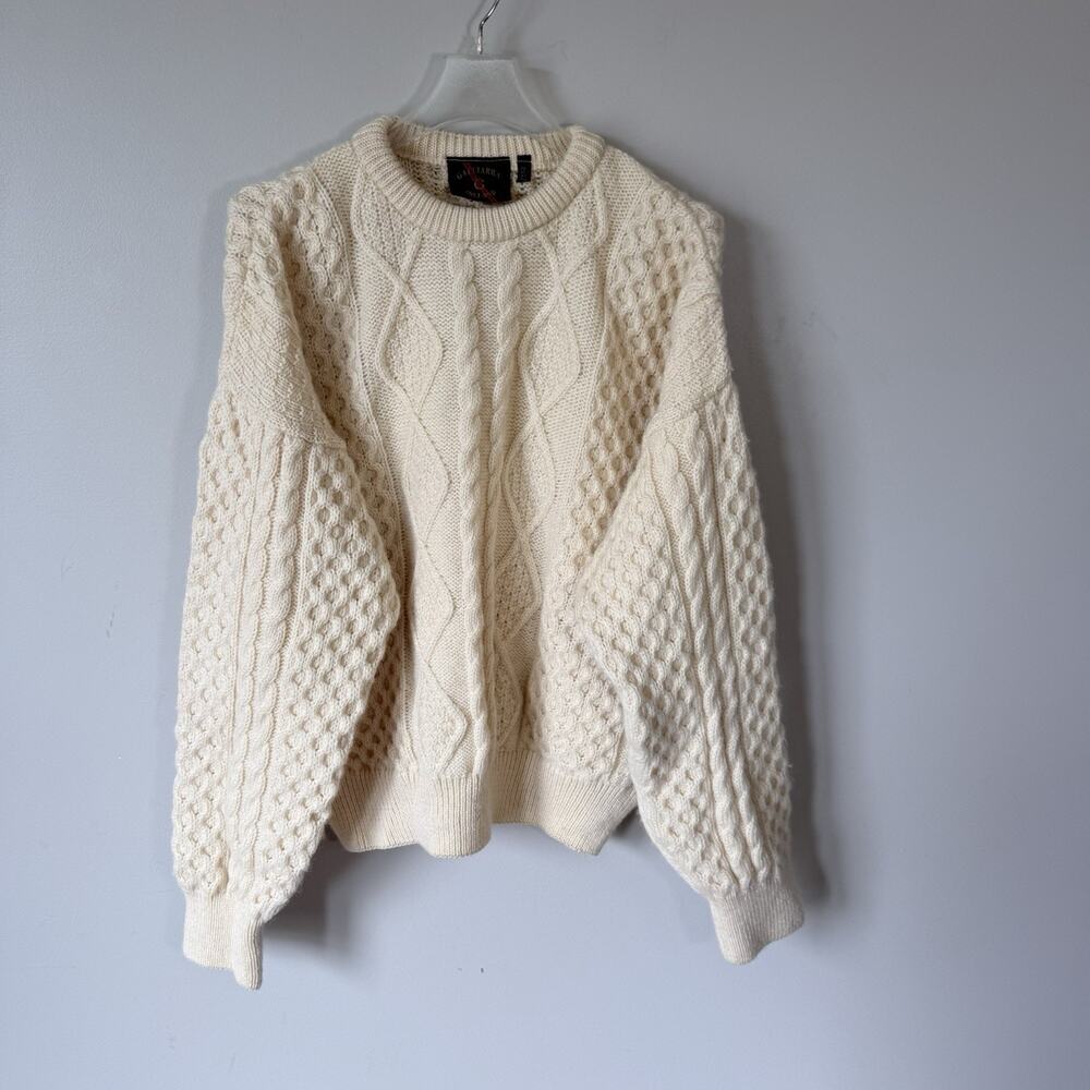 VTG Gaeltarra Women's Cable Knit Fisherman Sweater Crew 40” Approx US M Cream